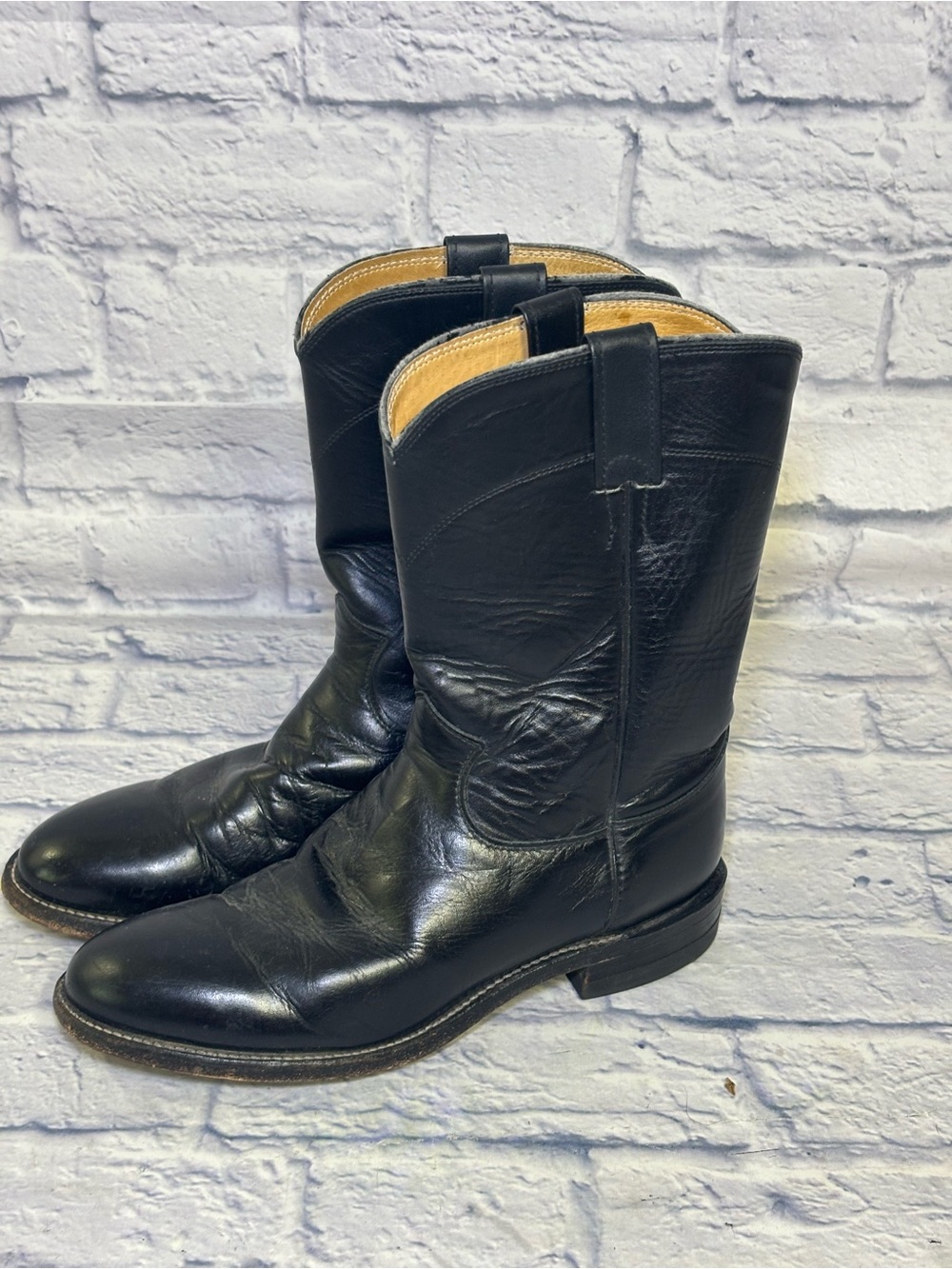 Justin Boots Jackson 10" Roper Men’s Size 8D Black Style 3133 Western Cowboy